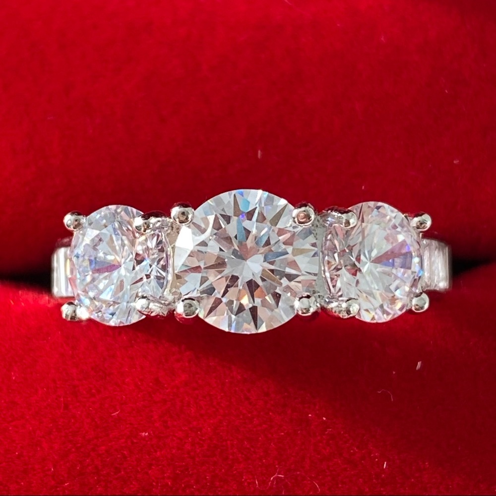 14k white gold over 925 3synthetic  Diamond stones engagement ring 8